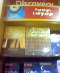 English dictionaries under a sign saying Foreign Language