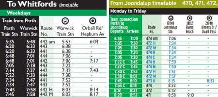 Old and new Transperth timetables