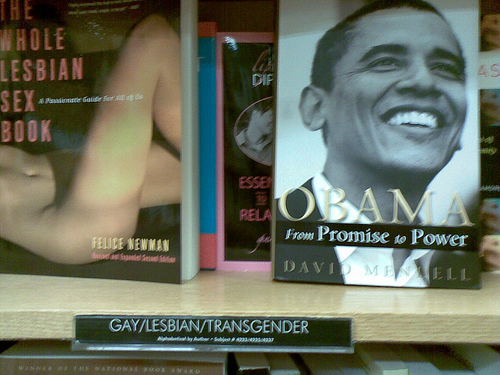 Barack Obama book, categorised in the Gay/Lesbian/Transgender section!